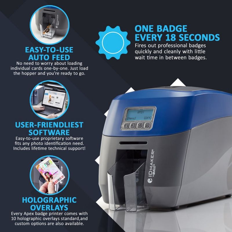 ID Maker Apex 1-Sided Card Printer with Magnetic Stripe Encoder
